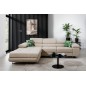 Canapé d'angle convertible ARMEL en tissu luxe 5 places, beige clair, avec coffre, angle gauche (vu de face)