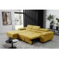 Canapé d'angle convertible ARMEL en tissu luxe 5 places, jaune moutarde, avec coffre, angle gauche (vu de face) Canapé d'angle convertible ARMEL en tissu luxe 5 places, jaune moutarde, avec coffre, angle gauche (vu de face)