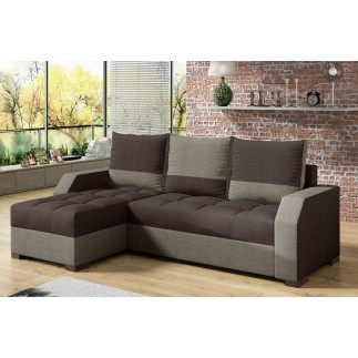 - Canapé d'angle convertible - ARTE - en tissu de qualité - marron et beige, 3/4 places, angle gauche (vu de face)