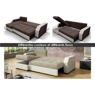- Canapé d'angle convertible - ARTE - en tissu de qualité - marron et beige, 3/4 places, angle gauche (vu de face)