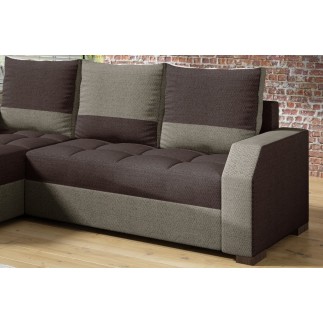 - Canapé d'angle convertible - ARTE - en tissu de qualité - marron et beige, 3/4 places, angle gauche (vu de face)