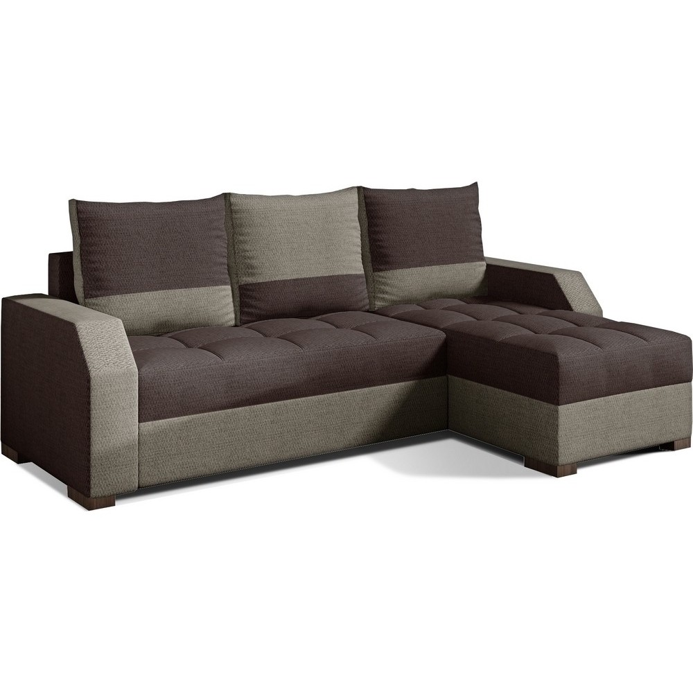 Canapé d'angle convertible - ARTE - en tissu de qualité - marron et beige, 3/4 places, angle droit (vu de face) Canapé d'angle convertible - ARTE - en tissu de qualité - marron et beige, 3/4 places, angle droit (vu de face)