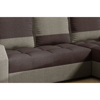 Canapé d'angle convertible - ARTE - en tissu de qualité - marron et beige, 3/4 places, angle droit (vu de face)