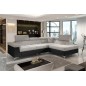 Canapé d'angle convertible - ERMAN - en tissu et simili 5 places, gris et noir, angle droit (vu de face) Canapé d'angle convertible - ERMAN - en tissu et simili 5 places, gris et noir, angle droit (vu de face)