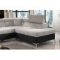 Canapé d'angle convertible - ERMAN - en tissu et simili 5 places, gris et noir, angle droit (vu de face) Canapé d'angle convertible - ERMAN - en tissu et simili 5 places, gris et noir, angle droit (vu de face)