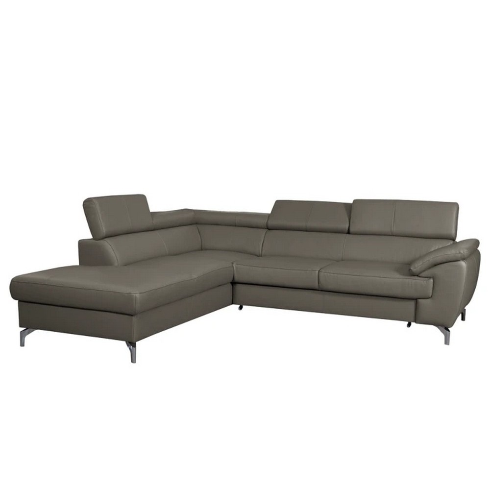 Canapé d'angle convertible en cuir italien de luxe 5/6 places FINLANDE avec coffre, taupe, angle gauche Canapé d'angle convertible en cuir italien de luxe 5/6 places FINLANDE avec coffre, taupe, angle gauche