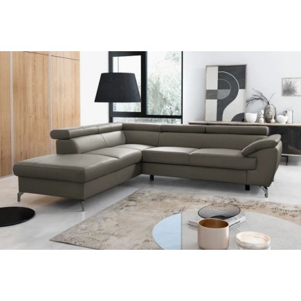 Canapé d'angle convertible en cuir italien de luxe 5/6 places FINLANDE avec coffre, taupe, angle gauche