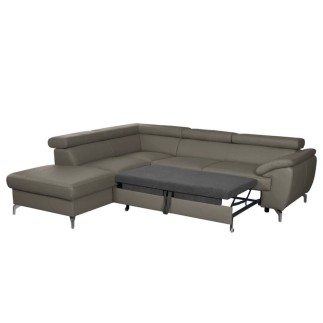 Canapé d'angle convertible en cuir italien de luxe 5/6 places FINLANDE avec coffre, taupe, angle gauche