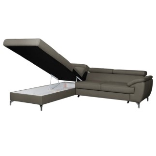 Canapé d'angle convertible en cuir italien de luxe 5/6 places FINLANDE avec coffre, taupe, angle gauche