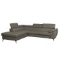 Canapé d'angle convertible en cuir italien de luxe 5/6 places FINLANDE avec coffre, taupe, angle gauche Canapé d'angle convertible en cuir italien de luxe 5/6 places FINLANDE avec coffre, taupe, angle gauche