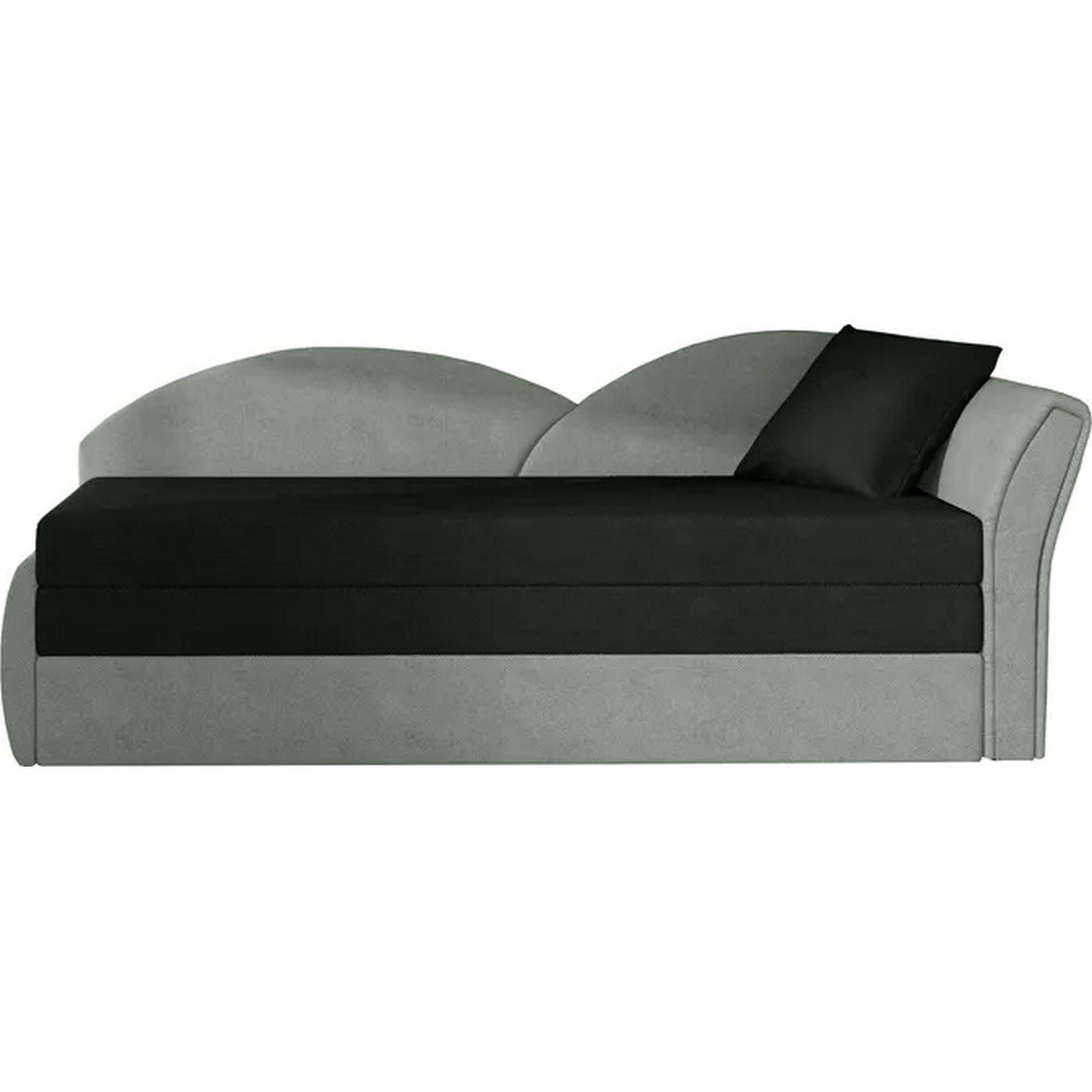 Banquette lit gigogne en tissu de qualité bicolore noir et gris-vert, angle droit- AGATA, 3 places, angle gauche Banquette lit gigogne en tissu de qualité bicolore noir et gris-vert, angle droit- AGATA, 3 places, angle gauche