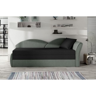 Banquette lit gigogne en tissu de qualité bicolore noir et gris-vert, angle droit- AGATA, 3 places, angle gauche