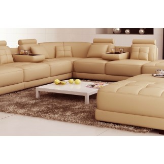 Canapé d'angle en cuir 7/8 places ELIXIR, beige, angle droit