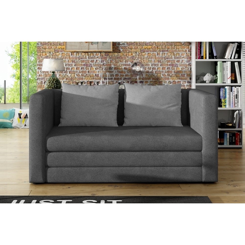 Canapé 2 places convertible - Gris foncé et coussins gris - en tissu de qualité luxe, NELSON Canapé 2 places convertible - Gris foncé et coussins gris - en tissu de qualité luxe, NELSON