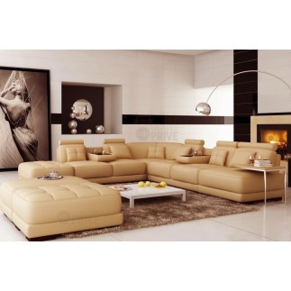 Canapé d'angle en cuir 7/8 places ELIXIR, beige.