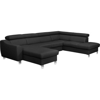 Canapé d'angle convertible en cuir italien de luxe 7/8 places ASTON, noir, angle droit