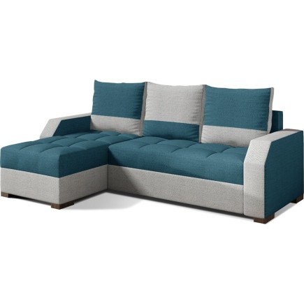 - Canapé d'angle convertible - ARTE - en tissu de qualité - turquoise et gris, 3/4 places, angle gauche (vu de face)