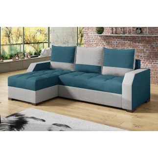 - Canapé d'angle convertible - ARTE - en tissu de qualité - turquoise et gris, 3/4 places, angle gauche (vu de face)