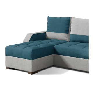 - Canapé d'angle convertible - ARTE - en tissu de qualité - turquoise et gris, 3/4 places, angle gauche (vu de face)