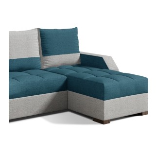 Canapé d'angle convertible - ARTE - en tissu de qualité - turquoise et gris, 3/4 places, angle droit (vu de face)