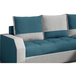 Canapé d'angle convertible - ARTE - en tissu de qualité - turquoise et gris, 3/4 places, angle droit (vu de face)