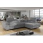 Canapé d'angle convertible en tissu velours luxe 5 places, ANNECY VELOURS, couleur gris clair, angle droit (vu de face) Canapé d'angle convertible en tissu velours luxe 5 places, ANNECY VELOURS, couleur gris clair, angle droit (vu de face)