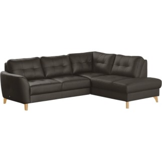 Canapé d'angle convertible en cuir italien de luxe 5 places NORIA avec coffre, chocolat, angle droit