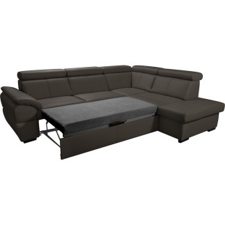 Canapé d'angle convertible en cuir italien de luxe 5/6 places TONY, avec coffre, chocolat, angle droit