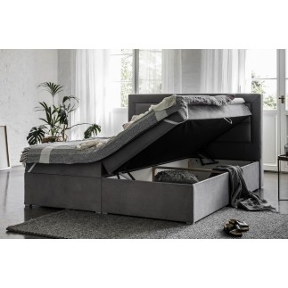 Ensemble boxspring complet tête de lit + sommiers + matelas + surmatelas VISTA de VENESETTI - tissu luxe gris foncé - 180 x 200