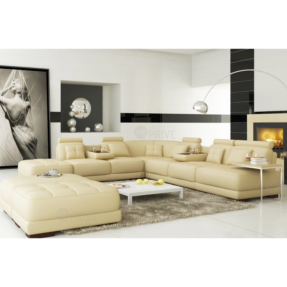 Canapé d'angle en cuir 7/8 places ELIXIR, écru, angle gauche Canapé d'angle en cuir 7/8 places ELIXIR, écru, angle gauche