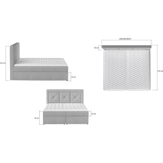 Ensemble boxspring complet tête de lit + sommiers + matelas + surmatelas IDYLLE - velours luxe noir - 140x200 cm