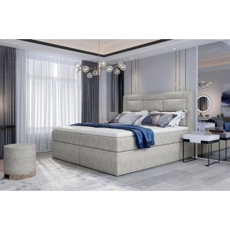 Ensemble boxspring complet tête de lit + sommiers + matelas + surmatelas VISTA de VENESETTI - tissu luxe gris - 180 x 200 cm