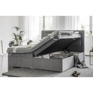 Ensemble boxspring complet tête de lit + sommiers + matelas + surmatelas VISTA de VENESETTI - tissu luxe gris - 180 x 200 cm
