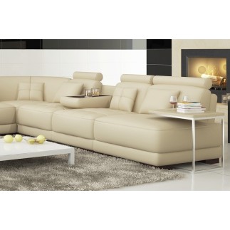 Canapé d'angle en cuir 7/8 places ELIXIR, écru