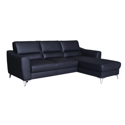 Canapé d'angle convertible en cuir italien de luxe 5 places SANTORIN, avec coffre, noir, angle droit