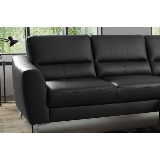 Canapé d'angle convertible en cuir italien de luxe 5 places SANTORIN, avec coffre, noir, angle droit