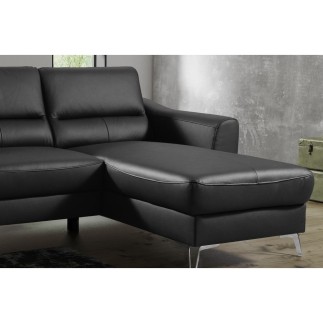 Canapé d'angle convertible en cuir italien de luxe 5 places SANTORIN, avec coffre, noir, angle droit
