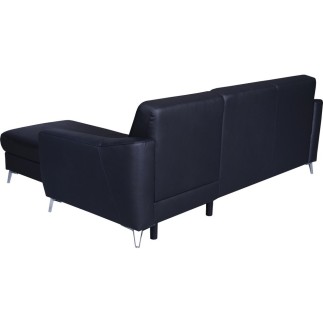 Canapé d'angle convertible en cuir italien de luxe 5 places SANTORIN, avec coffre, noir, angle droit