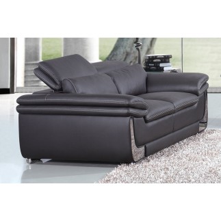 Canapé 2 places en cuir italien buffle ITALINA, noir avec surpiqure blanche