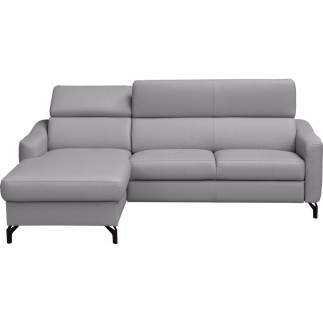 - Canapé d'angle relax en cuir de luxe italien avec relax électrique et coffre, AMBERT, gris clair, angle gauche
