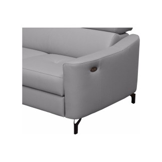 - Canapé d'angle relax en cuir de luxe italien avec relax électrique et coffre, AMBERT, gris clair, angle gauche