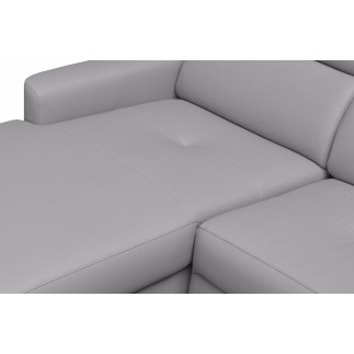 - Canapé d'angle relax en cuir de luxe italien avec relax électrique et coffre, AMBERT, gris clair, angle gauche