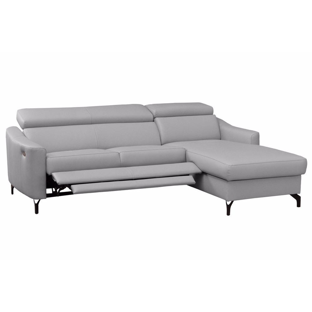 Canapé d'angle relax en cuir de luxe italien avec relax électrique et coffre, AMBERT, gris clair, angle droit, 4 places Canapé d'angle relax en cuir de luxe italien avec relax électrique et coffre, AMBERT, gris clair, angle droit, 4 places