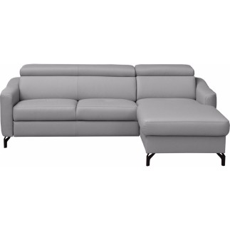 Canapé d'angle relax en cuir de luxe italien avec relax électrique et coffre, AMBERT, gris clair, angle droit, 4 places