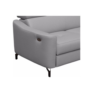 Canapé d'angle relax en cuir de luxe italien avec relax électrique et coffre, AMBERT, gris clair, angle droit