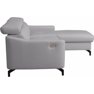 Canapé d'angle relax en cuir de luxe italien avec relax électrique et coffre, AMBERT, gris clair, angle droit