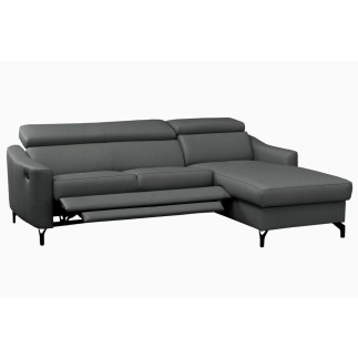 Canapé d'angle relax en cuir de luxe italien avec relax électrique et coffre, AMBERT, gris foncé, angle droit