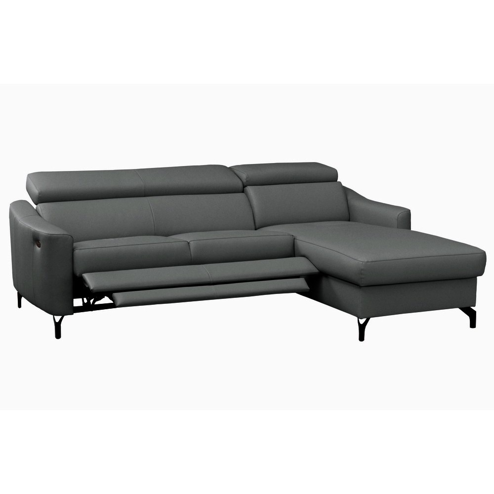 Canapé d'angle relax en cuir de luxe italien avec relax électrique et coffre, AMBERT, gris foncé, angle droit, 4 places Canapé d'angle relax en cuir de luxe italien avec relax électrique et coffre, AMBERT, gris foncé, angle droit, 4 places