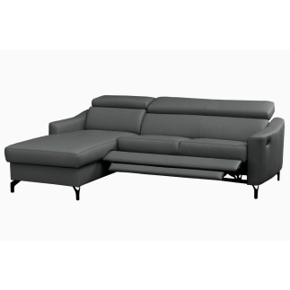 Canapé d'angle relax en cuir de luxe italien avec relax électrique et coffre, AMBERT, gris foncé, angle gauche