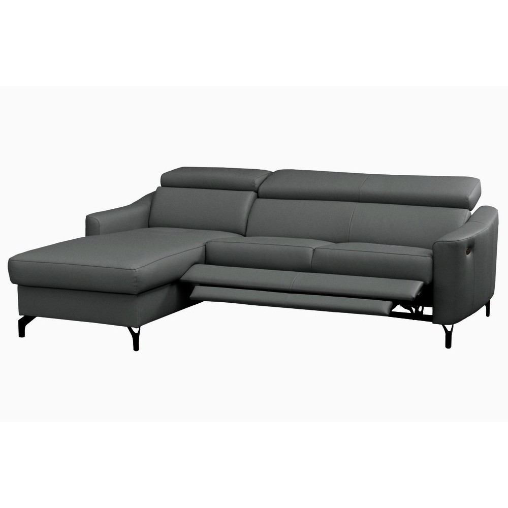 Canapé d'angle relax en cuir de luxe italien avec relax électrique et coffre, AMBERT, gris foncé, angle gauche, 4 places Canapé d'angle relax en cuir de luxe italien avec relax électrique et coffre, AMBERT, gris foncé, angle gauche, 4 places